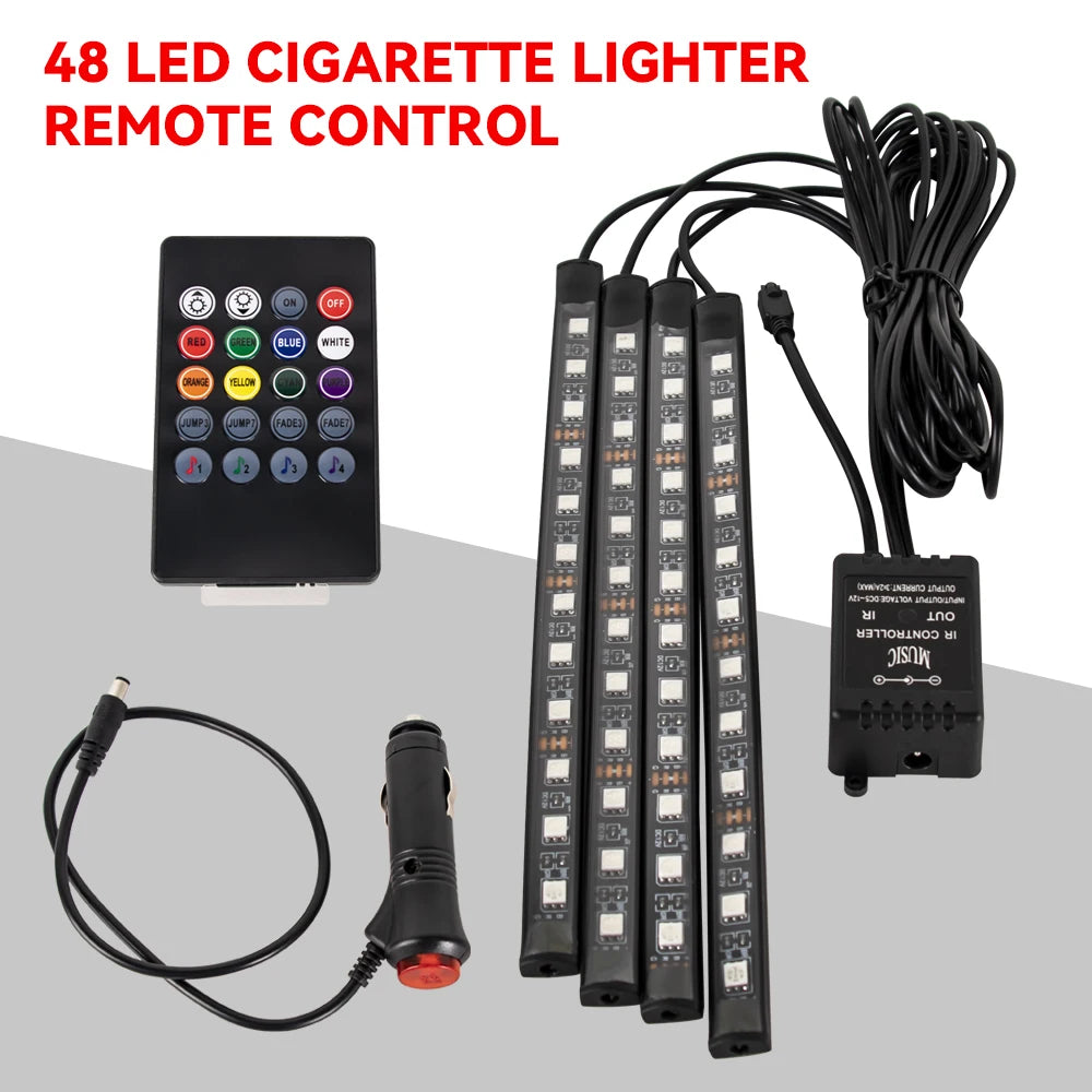 Car LED Interior Ambient Light Kit – 36/48/72 LED Multicolor Neon Strips with Remote & App Control”