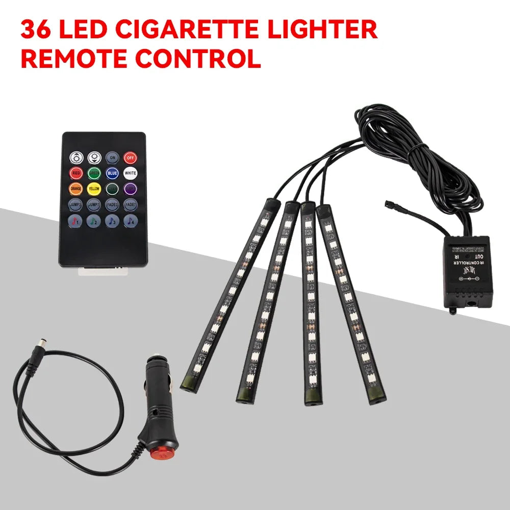 Car LED Interior Ambient Light Kit – 36/48/72 LED Multicolor Neon Strips with Remote & App Control”