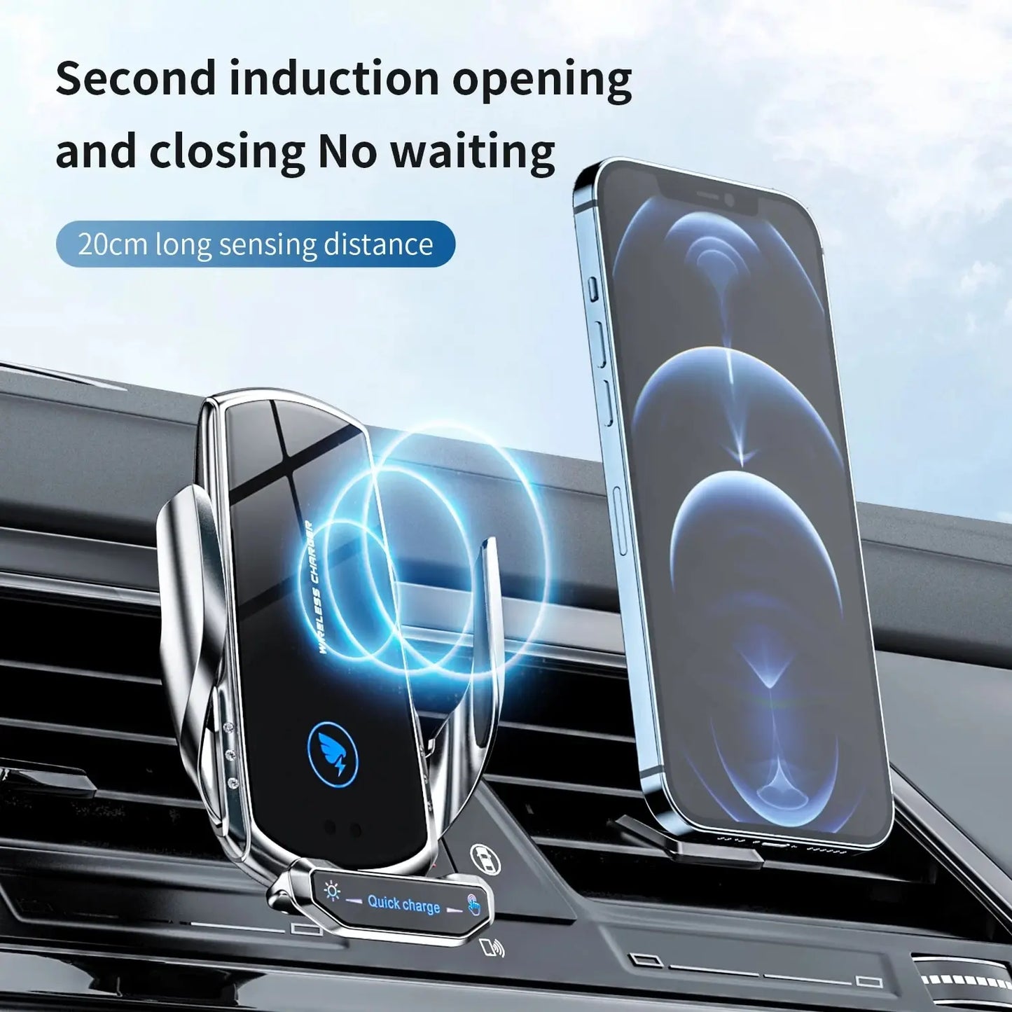 Wireless Car Charger Phone Holder – Fast Charging Air Vent & Dashboard Mount with Auto-Clamp”