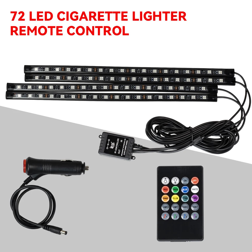 Car LED Interior Ambient Light Kit – 36/48/72 LED Multicolor Neon Strips with Remote & App Control”