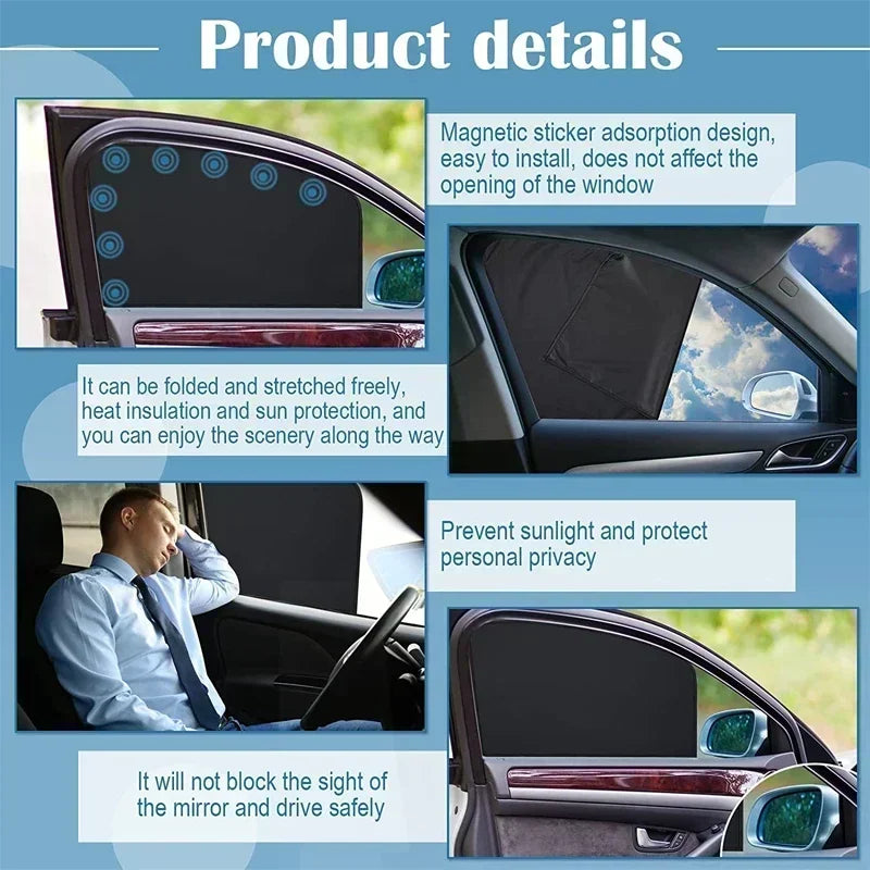 4PCS Car Magnetic Sunshade – Universal Window Shade Set for UV Protection, Heat Reduction & Privacy”