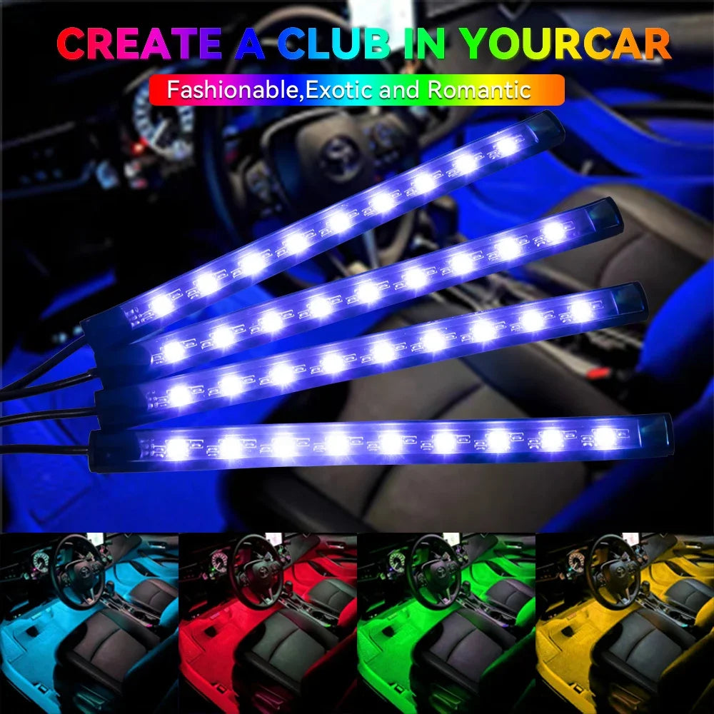Car LED Interior Ambient Light Kit – 36/48/72 LED Multicolor Neon Strips with Remote & App Control”