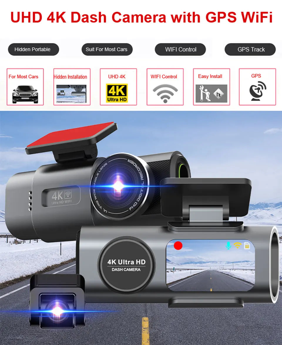 Protect Your Car with 4K UHD Smart Dash Cam – Night Vision, GPS, WiFi, G-Sensor, Parking Mode + SD Card Bundle