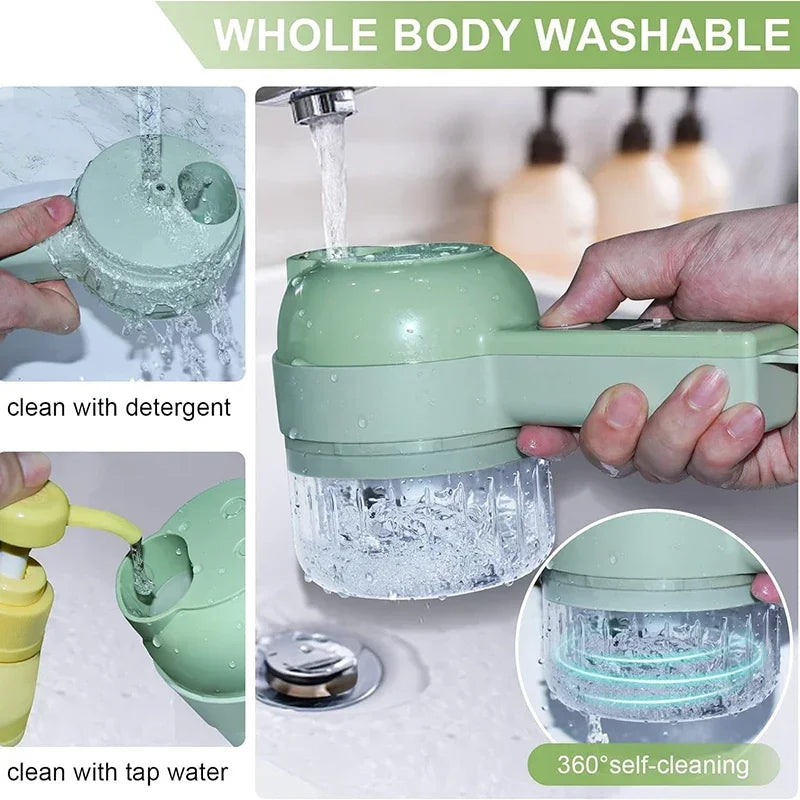 4-in-1 Handheld Electric Vegetable Cutter – Multifunctional Food Chopper, Slicer & Grinder”