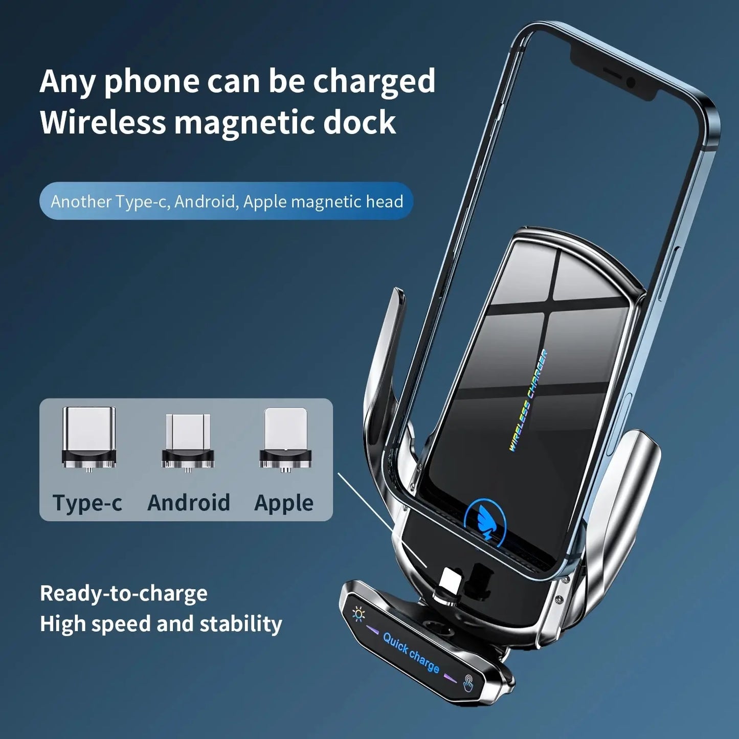 Wireless Car Charger Phone Holder – Fast Charging Air Vent & Dashboard Mount with Auto-Clamp”