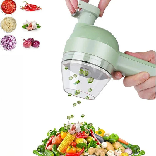 4-in-1 Handheld Electric Vegetable Cutter – Multifunctional Food Chopper, Slicer & Grinder”