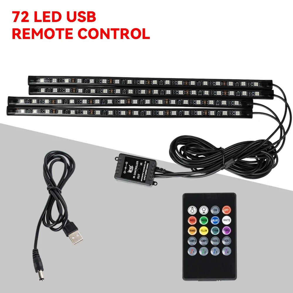 Car LED Interior Ambient Light Kit – 36/48/72 LED Multicolor Neon Strips with Remote & App Control”