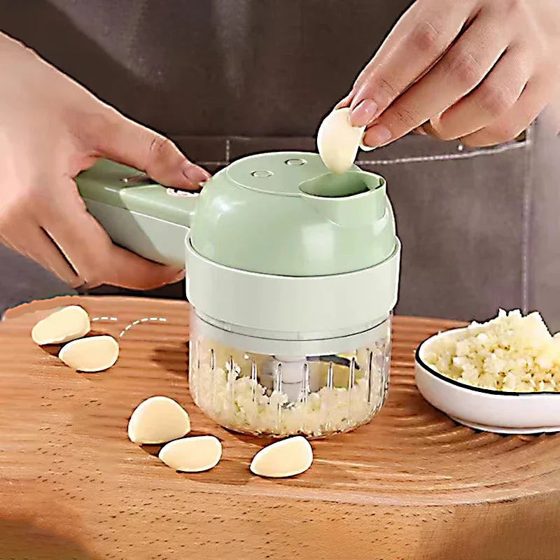 4-in-1 Handheld Electric Vegetable Cutter – Multifunctional Food Chopper, Slicer & Grinder”
