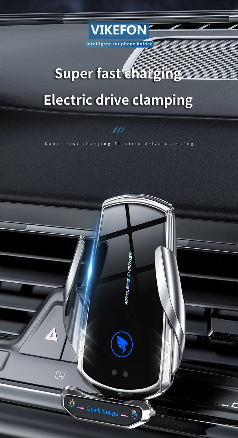 Wireless Car Charger Phone Holder – Fast Charging Air Vent & Dashboard Mount with Auto-Clamp”