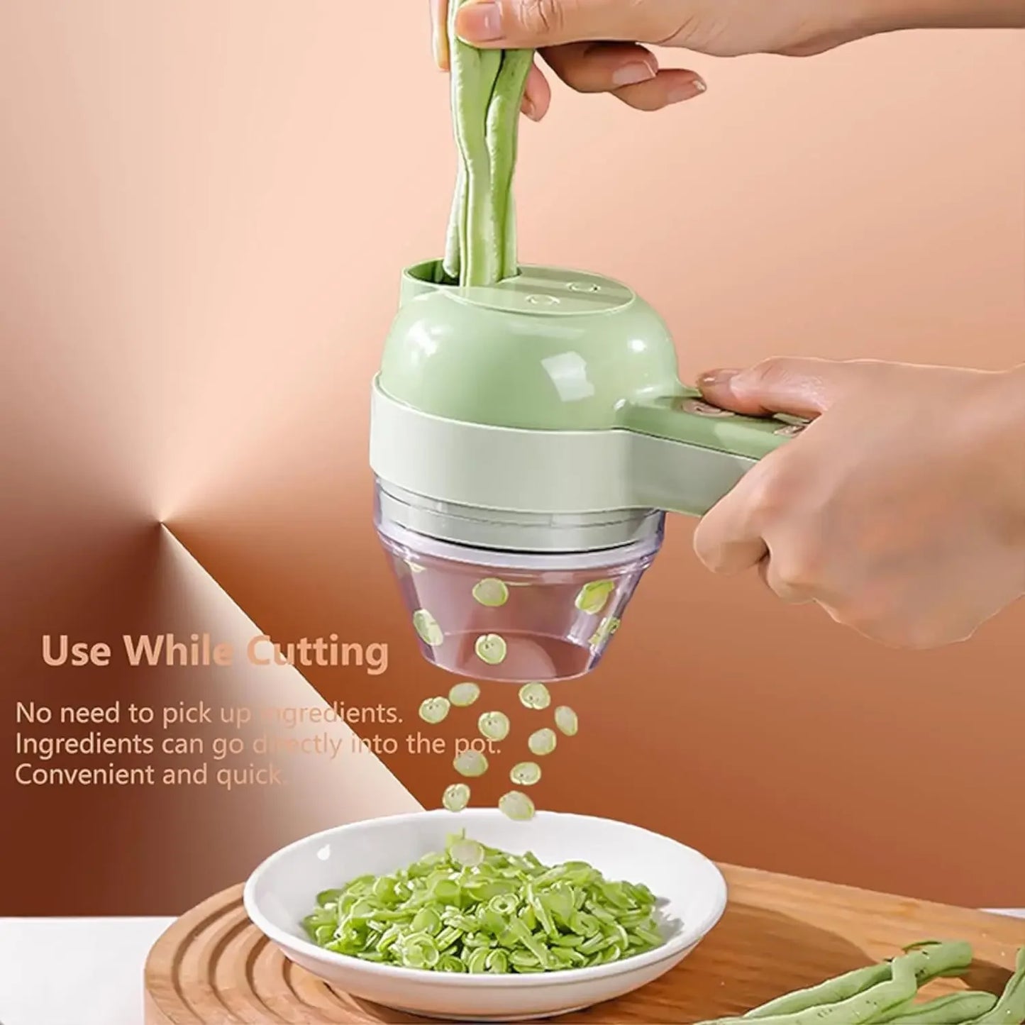 4-in-1 Handheld Electric Vegetable Cutter – Multifunctional Food Chopper, Slicer & Grinder”