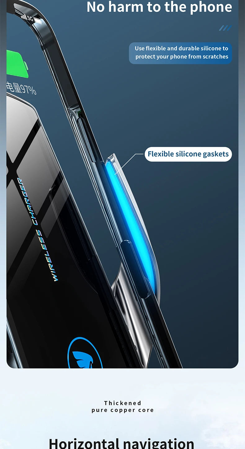 Wireless Car Charger Phone Holder – Fast Charging Air Vent & Dashboard Mount with Auto-Clamp”