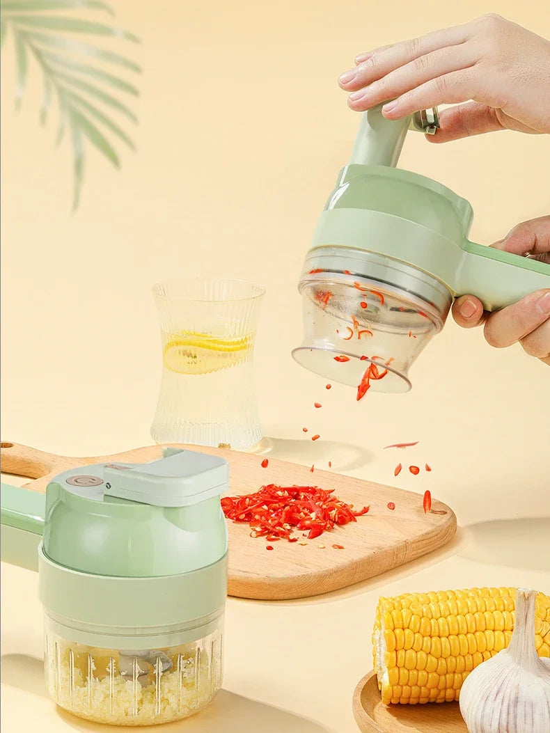 4-in-1 Handheld Electric Vegetable Cutter – Multifunctional Food Chopper, Slicer & Grinder”
