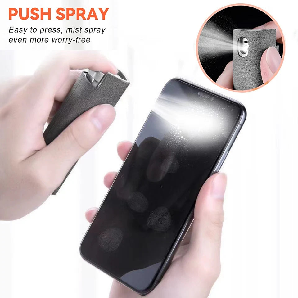 2-in-1 Screen Cleaner Spray with Microfiber Wipe – Portable Phone, Tablet & Laptop Cleaning Kit”