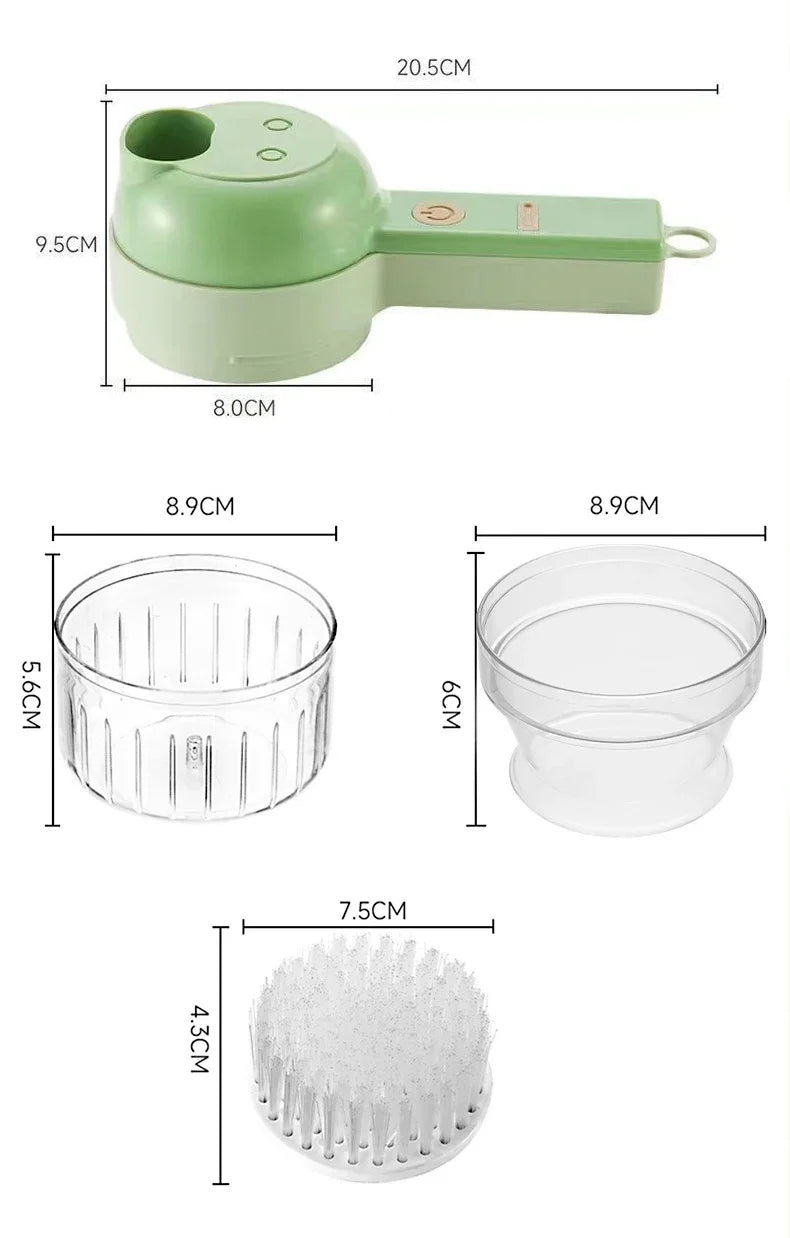 4-in-1 Handheld Electric Vegetable Cutter – Multifunctional Food Chopper, Slicer & Grinder”