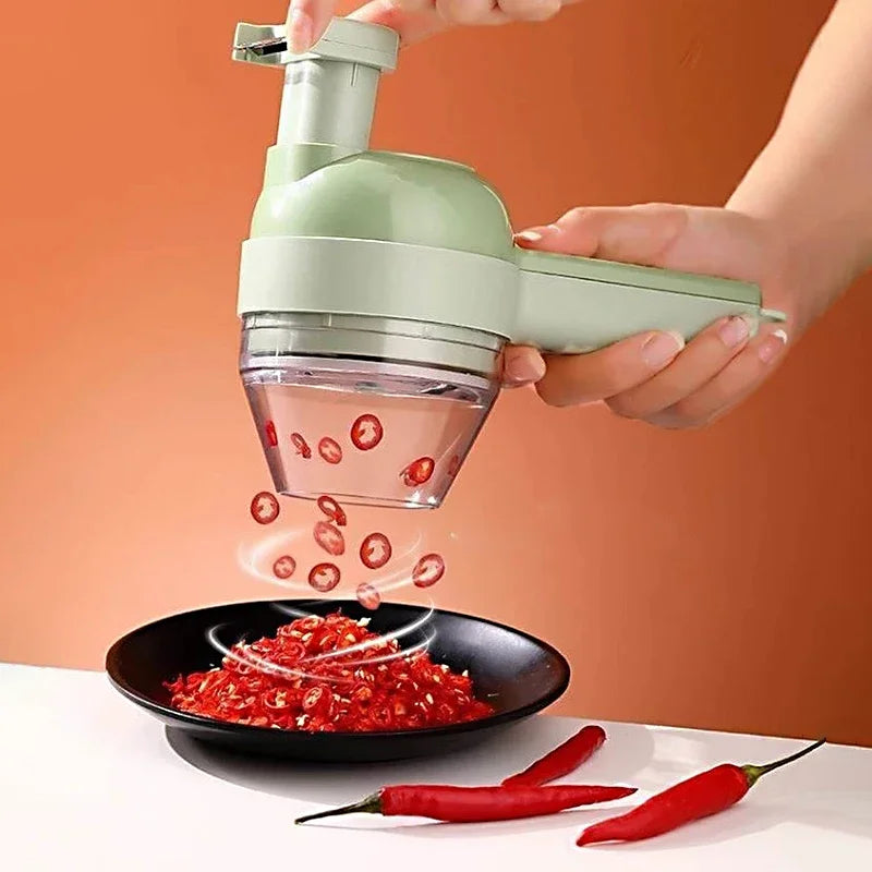 4-in-1 Handheld Electric Vegetable Cutter – Multifunctional Food Chopper, Slicer & Grinder”