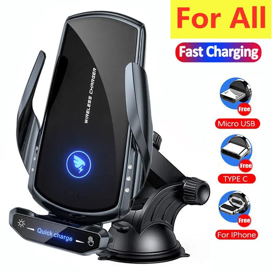 Wireless Car Charger Phone Holder – Fast Charging Air Vent & Dashboard Mount with Auto-Clamp”