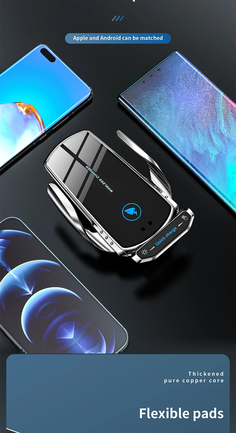 Wireless Car Charger Phone Holder – Fast Charging Air Vent & Dashboard Mount with Auto-Clamp”