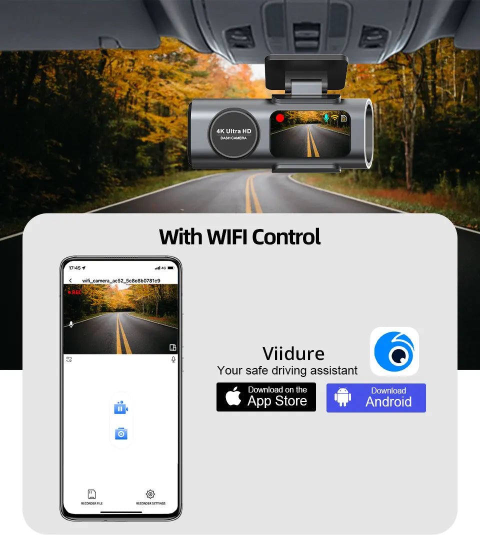 Protect Your Car with 4K UHD Smart Dash Cam – Night Vision, GPS, WiFi, G-Sensor, Parking Mode + SD Card Bundle