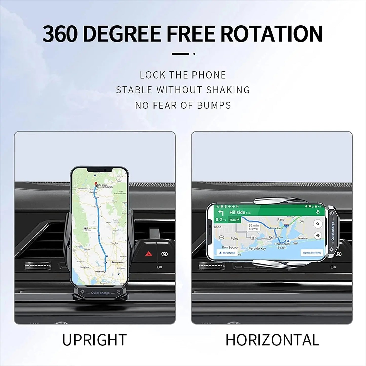 Wireless Car Charger Phone Holder – Fast Charging Air Vent & Dashboard Mount with Auto-Clamp”